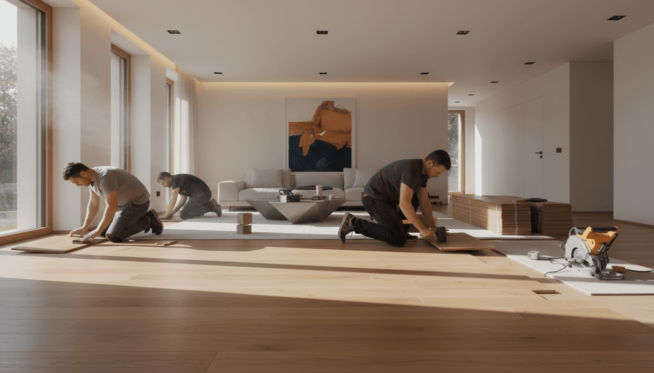 Instalación profesional de tarimas de madera en interior moderno